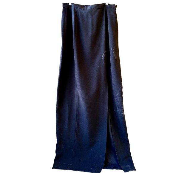 Vintage 80's Long Maxi Black Skirt Made in Hong Kong Deep Slit Lined Womens 12 - Picture 11 of 14